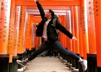 Peter jumping for joy in Japan